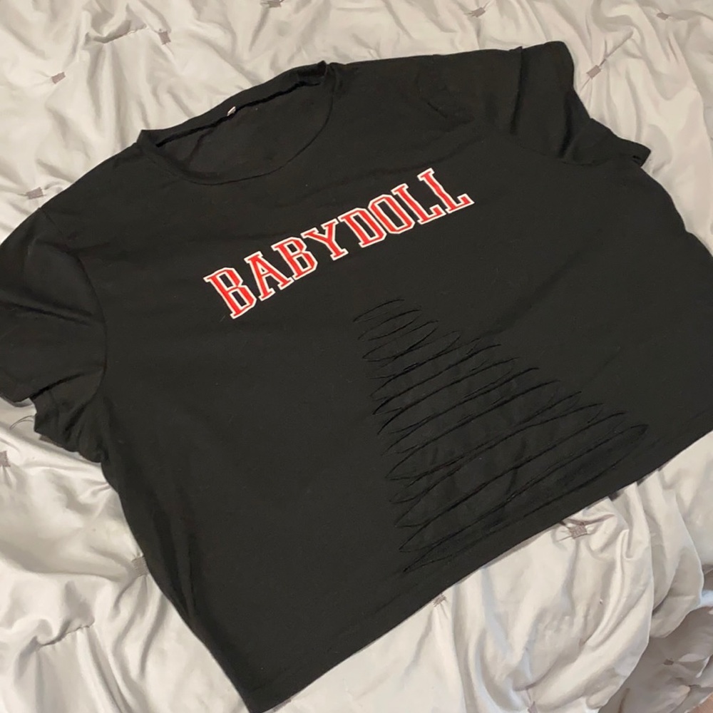 Shein Babydoll Graphic Distressed Crop Top